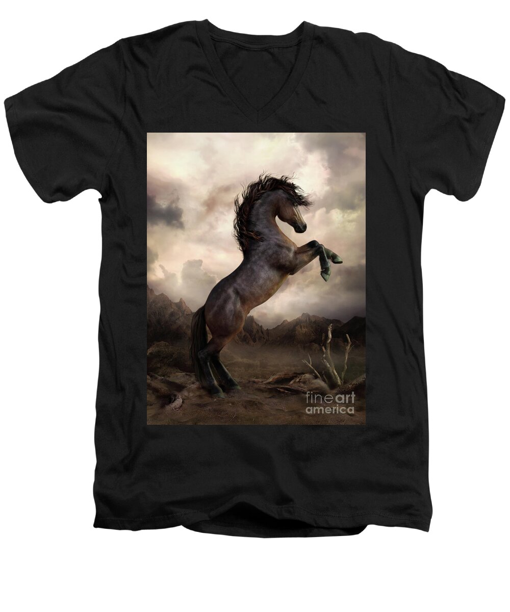 Bay Horse Men's V-Neck T-Shirt featuring the digital art The Bay Horse by Shanina Conway