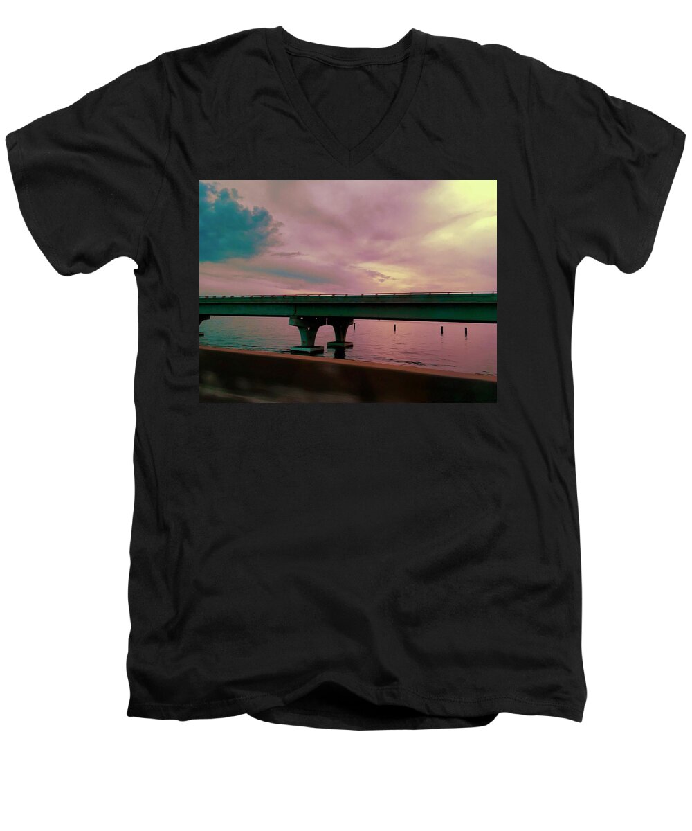 Bridge Men's V-Neck T-Shirt featuring the photograph The Bridge is Out by Debra Grace Addison