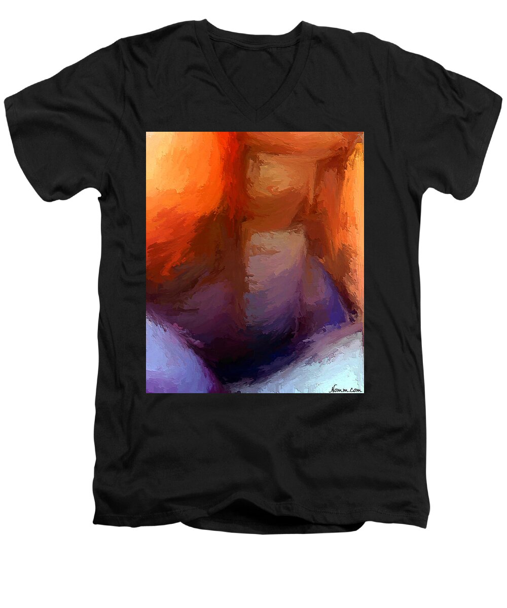  Men's V-Neck T-Shirt featuring the digital art The Edge of Darkness by Rein Nomm