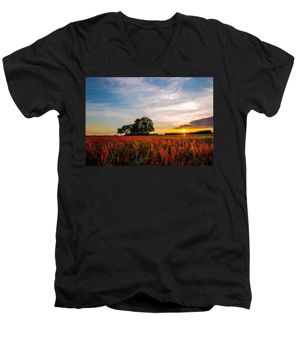 The Red Field Prints Men's V-Neck T-Shirt featuring the photograph The Red Field by John Harding
