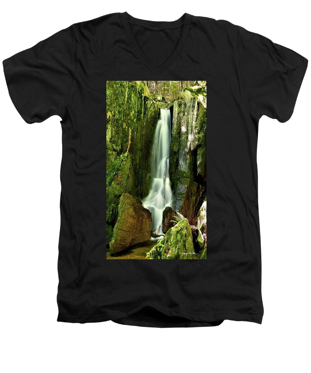 Waterfall Men's V-Neck T-Shirt featuring the photograph The Secret Ravine by Harry Moulton