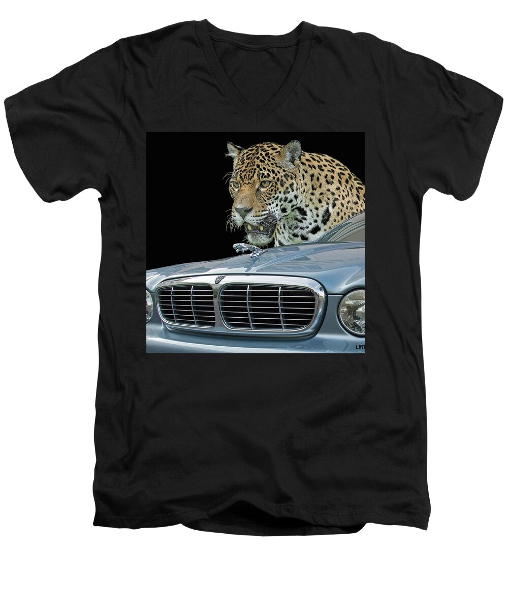 Jaguar Men's V-Neck T-Shirt featuring the photograph Two Jaguars 2 by Larry Linton