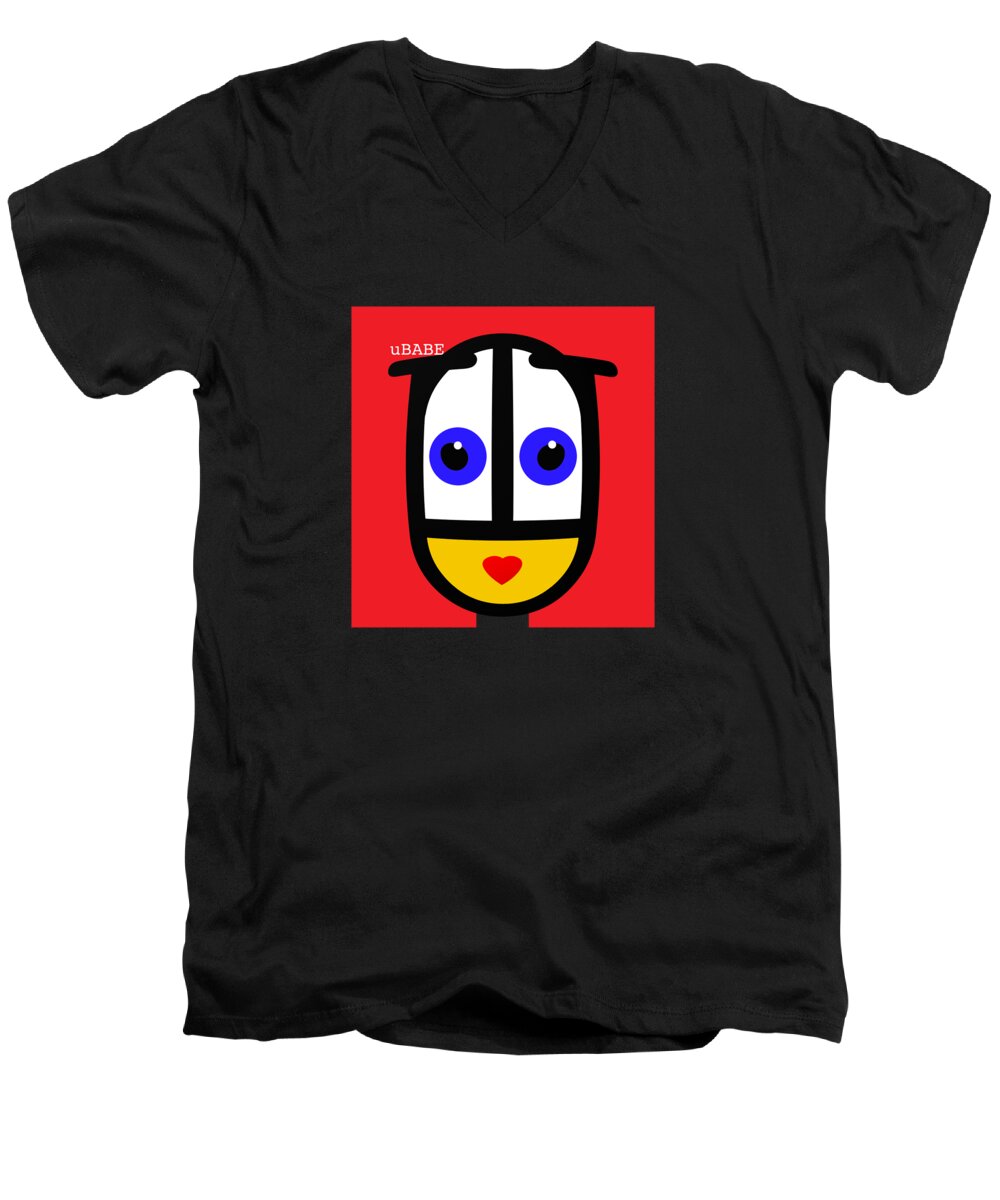 Ubabe T-shirt Men's V-Neck T-Shirt featuring the digital art Ubabe Red by Ubabe Style