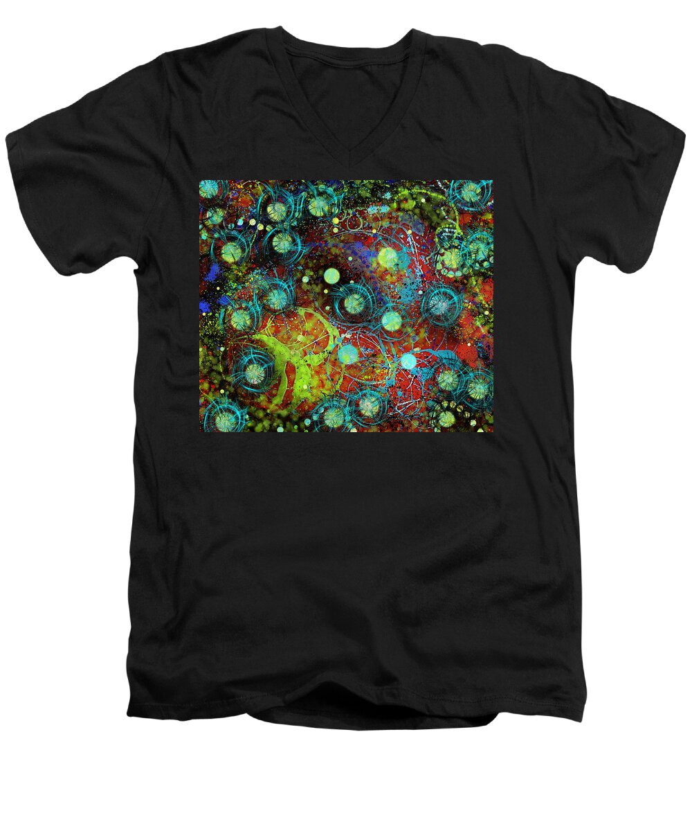 Abstract Men's V-Neck T-Shirt featuring the mixed media Under The Sea Digital 3 by Joan Stratton