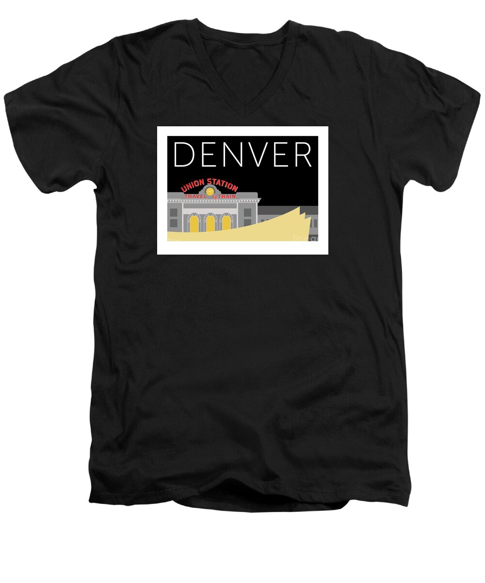 Denver Men's V-Neck T-Shirt featuring the digital art Union Station Night by Sam Brennan