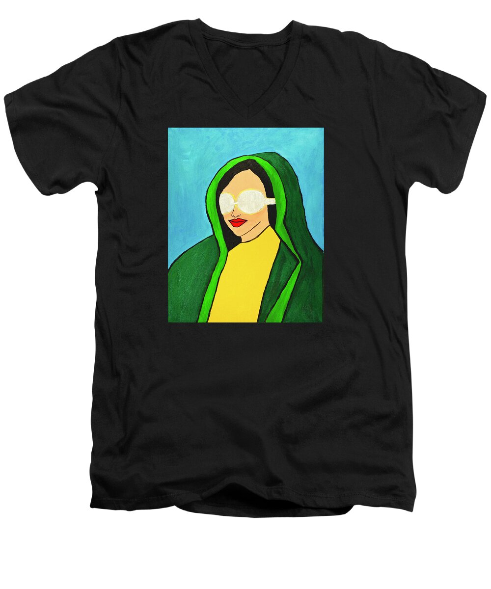 Jose Rojas Men's V-Neck T-Shirt featuring the painting Virgin America by Jose Rojas