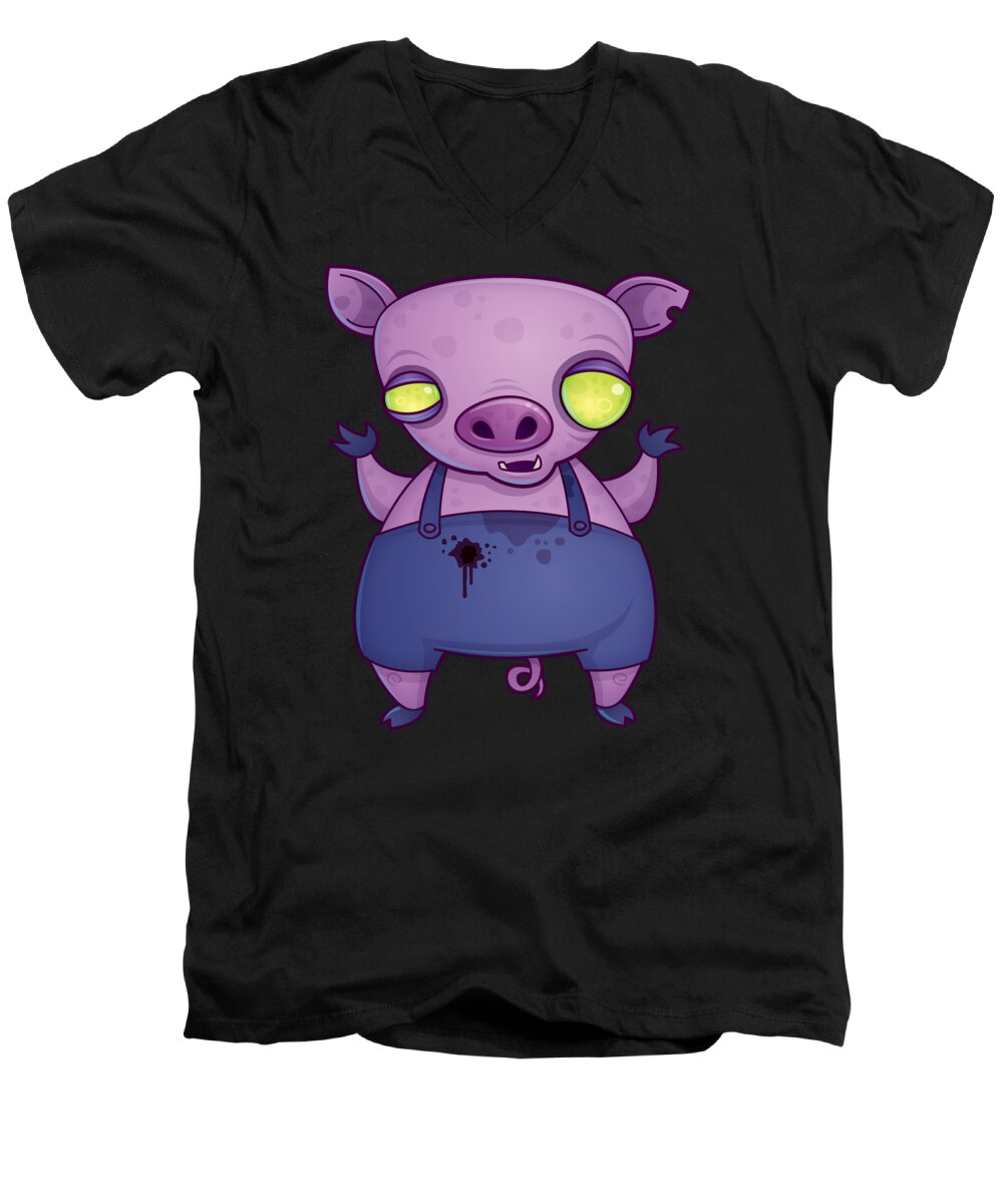 Zombie Men's V-Neck T-Shirt featuring the digital art Zombie Pig by John Schwegel