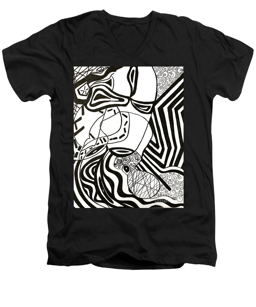 Abstract Face Men's V-Neck T-Shirt featuring the drawing Abstract Face #1 by Christine Perry