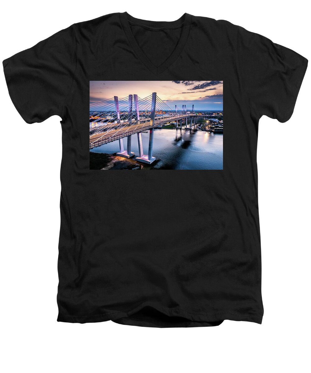Goethals Men's V-Neck T-Shirt featuring the photograph Aerial view of the New Goethals Bridge #1 by Mihai Andritoiu