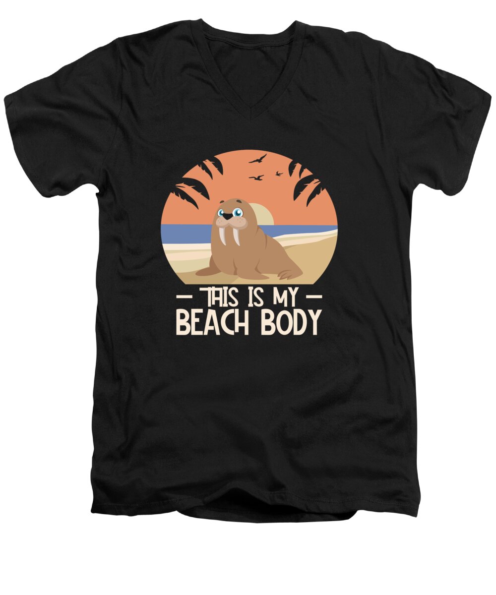 Body Positivity Men's V-Neck T-Shirt featuring the digital art Body Positivity Walrus Beach Body Summer #1 by Toms Tee Store