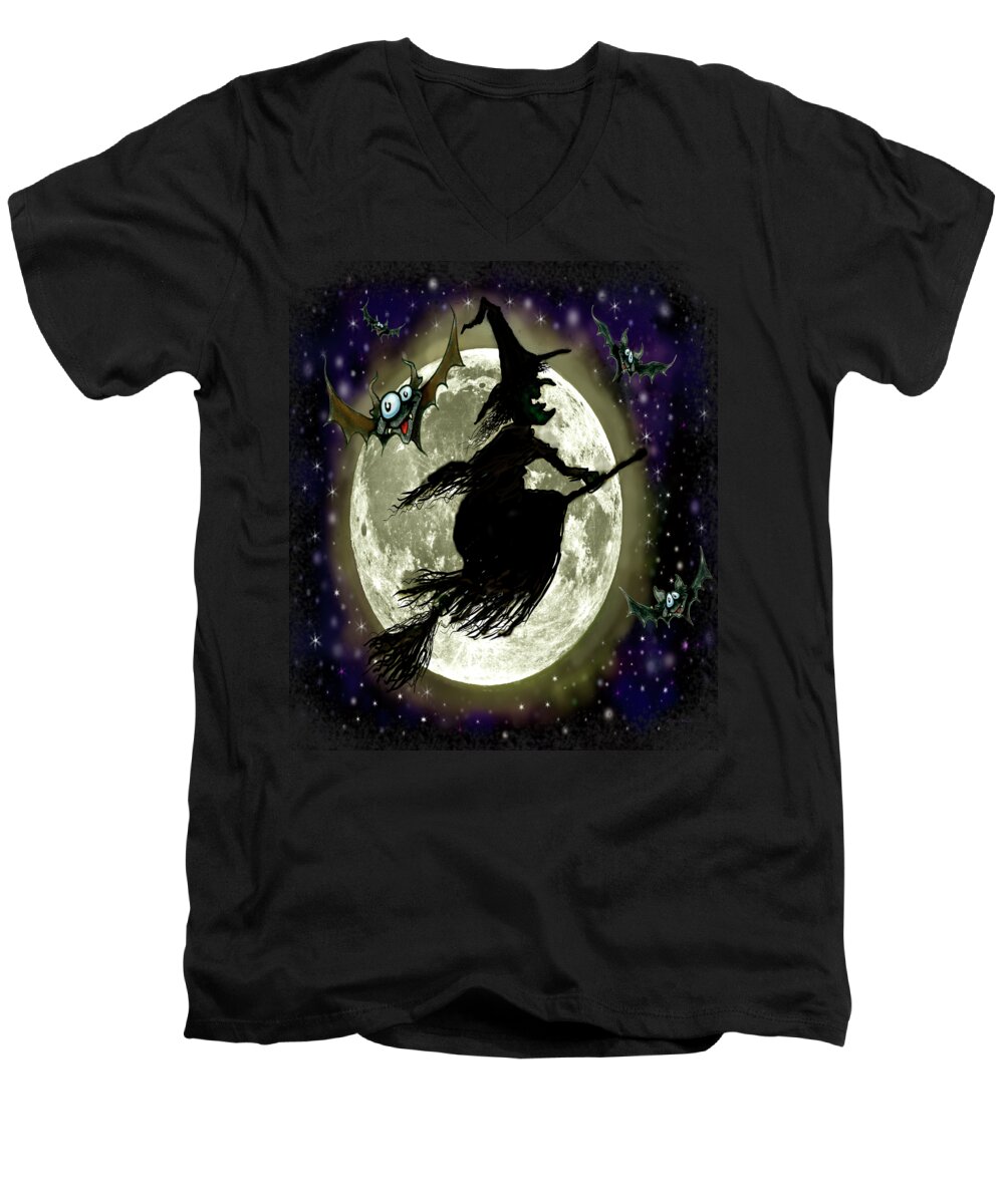 Halloween Men's V-Neck T-Shirt featuring the digital art Halloween Witch #1 by Kevin Middleton