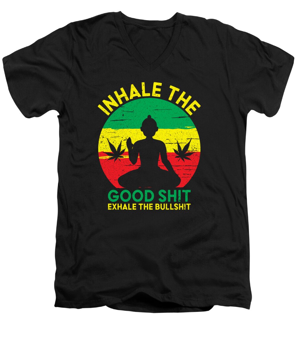 Yoga Men's V-Neck T-Shirt featuring the digital art Inhale The Good Shit Exhale Bullshit Yoga Namaste #1 by Toms Tee Store