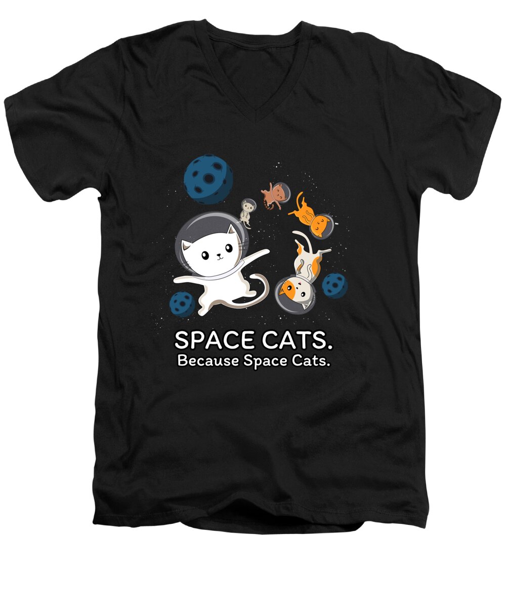 Cats Men's V-Neck T-Shirt featuring the digital art Space Cats Spaceship Galaxy Satellite Kitten #1 by Mister Tee