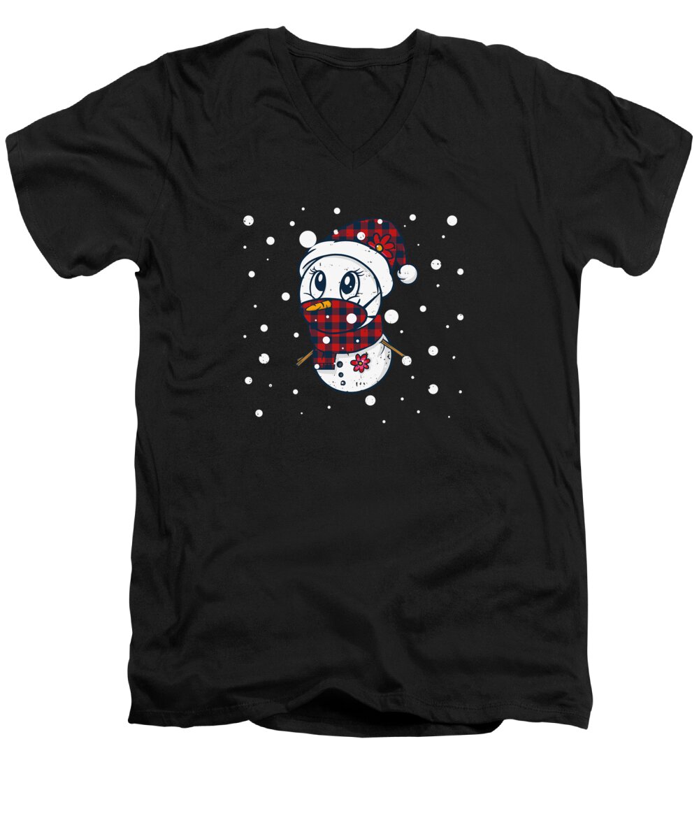 Snowcial Distancing Men's V-Neck T-Shirt featuring the digital art Snowcial Distancing Social Distancing funny Snowman #10 by Toms Tee Store