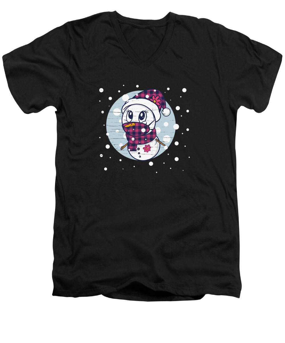 Snowcial Distancing Men's V-Neck T-Shirt featuring the digital art Snowcial Distancing Social Distancing funny Snowman #11 by Toms Tee Store