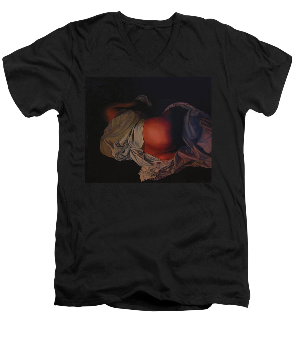 Sexual Men's V-Neck T-Shirt featuring the painting 12 30 A M by Thu Nguyen