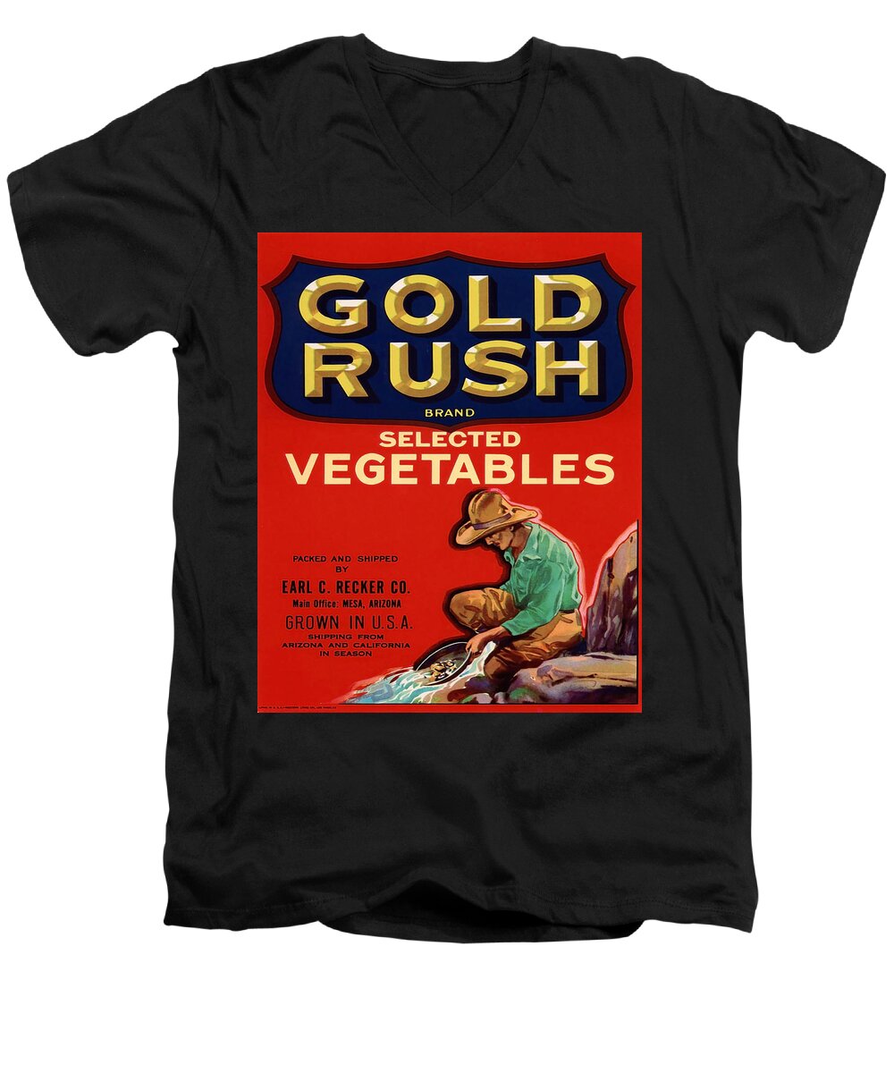 Vegetables Men's V-Neck T-Shirt featuring the mixed media Vintage Vegetable Crate Art #12 by Pheasant Run Gallery