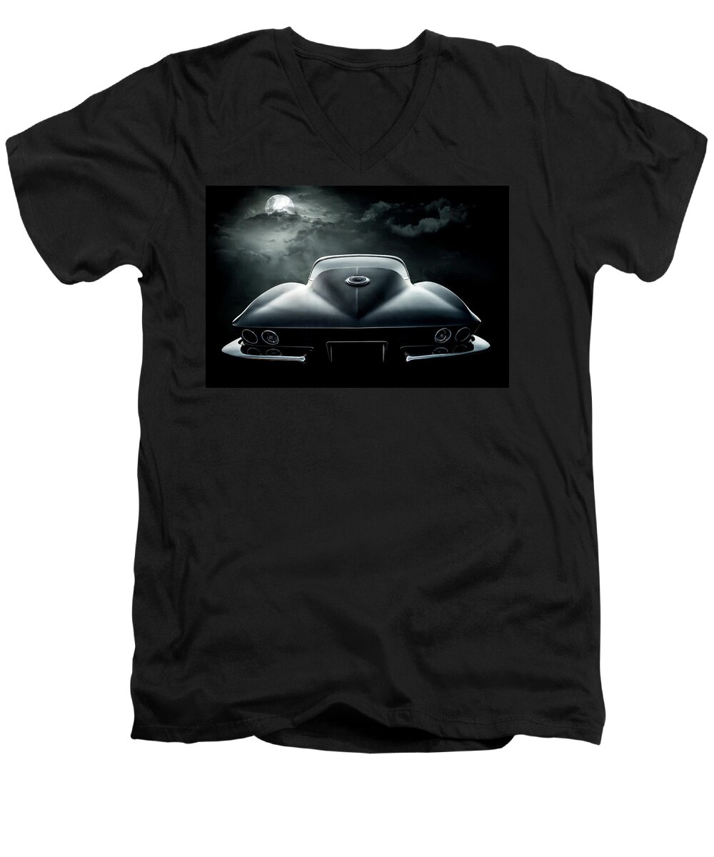 Corvette Men's V-Neck T-Shirt featuring the digital art Moon Lit by Douglas Pittman