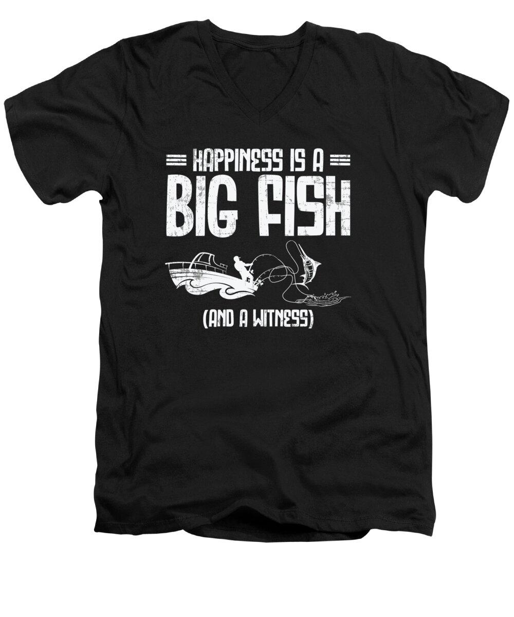 Fishing Men's V-Neck T-Shirt featuring the digital art Happiness is A Big Fish Trout Fishing Fisherman #2 by Toms Tee Store