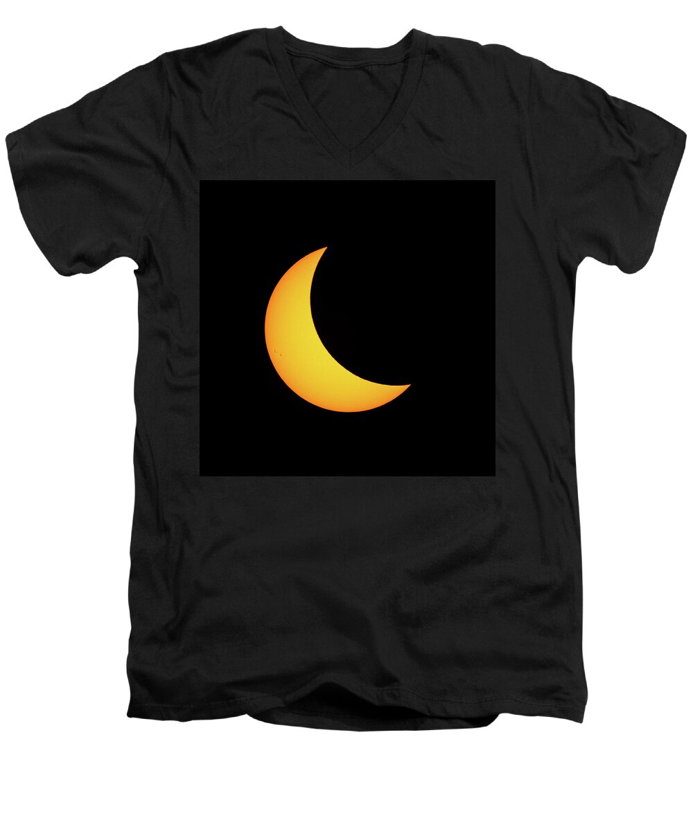 Solar Eclipse Men's V-Neck T-Shirt featuring the photograph Partial Solar Eclipse #3 by David Beechum