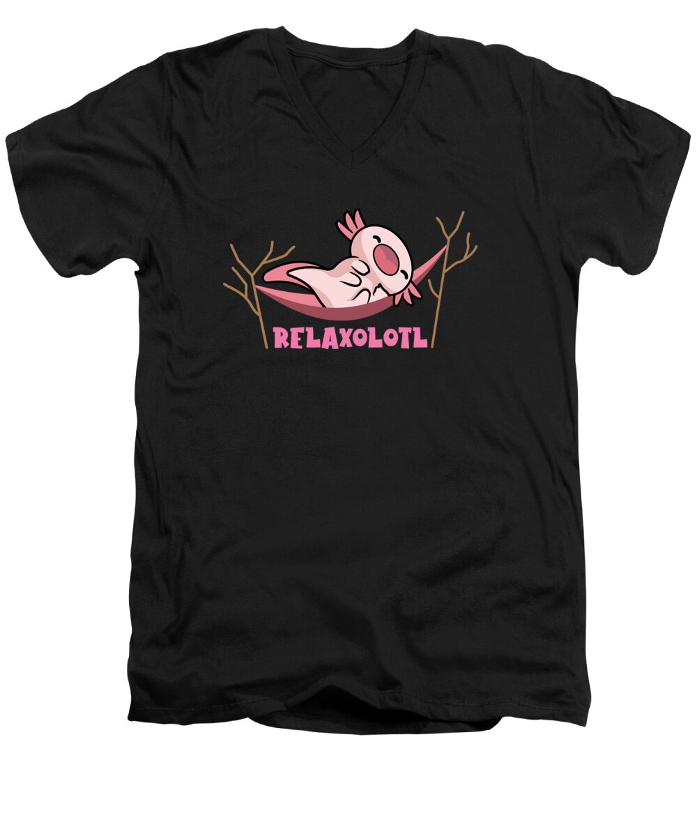 Axolotl Men's V-Neck T-Shirt featuring the digital art Relaxolotl Cute Axolotl Kawaii #2 by Toms Tee Store
