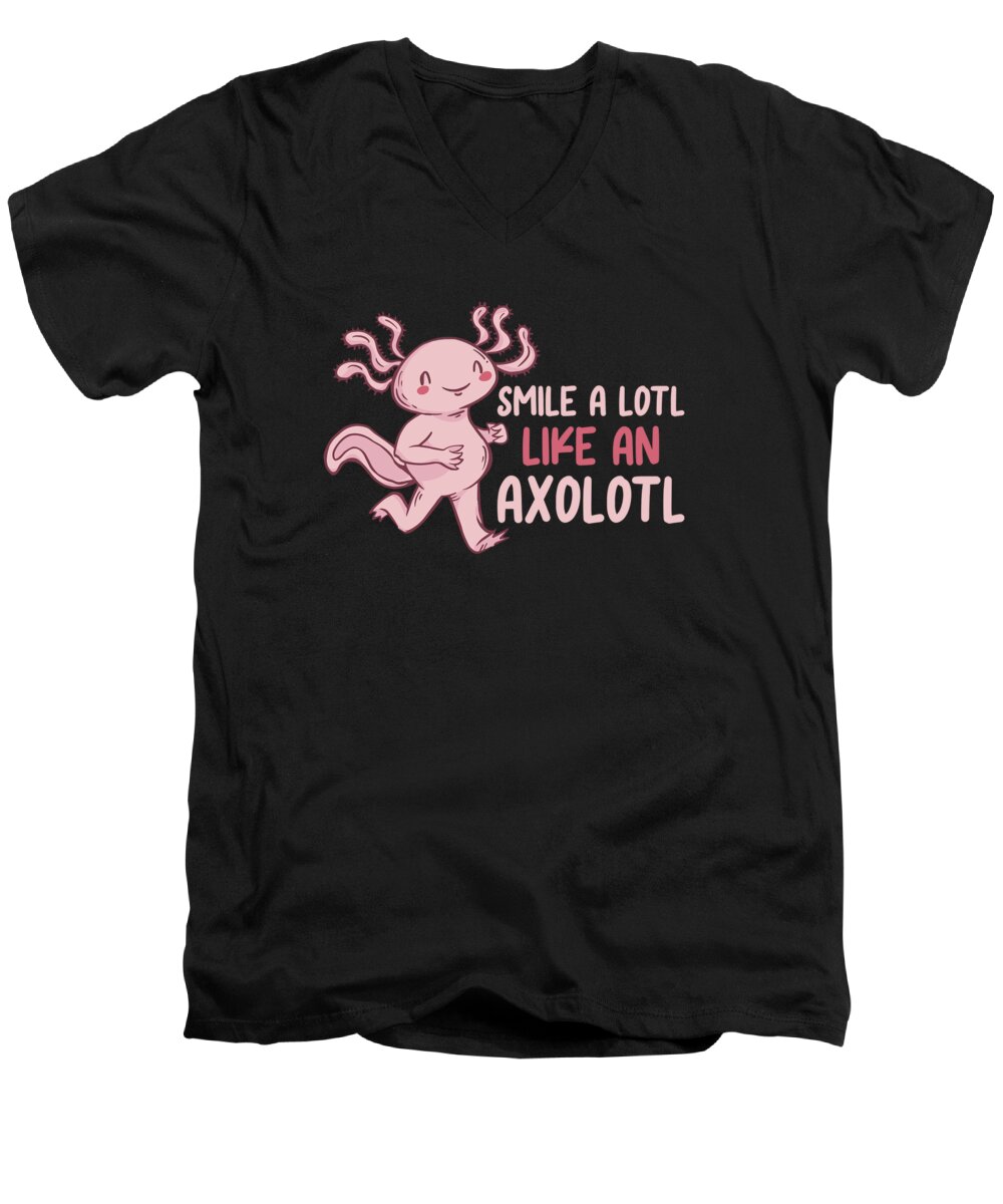 Axolotl Lover Men's V-Neck T-Shirt featuring the digital art Smile A Lotl Like An Axolotl #2 by Toms Tee Store