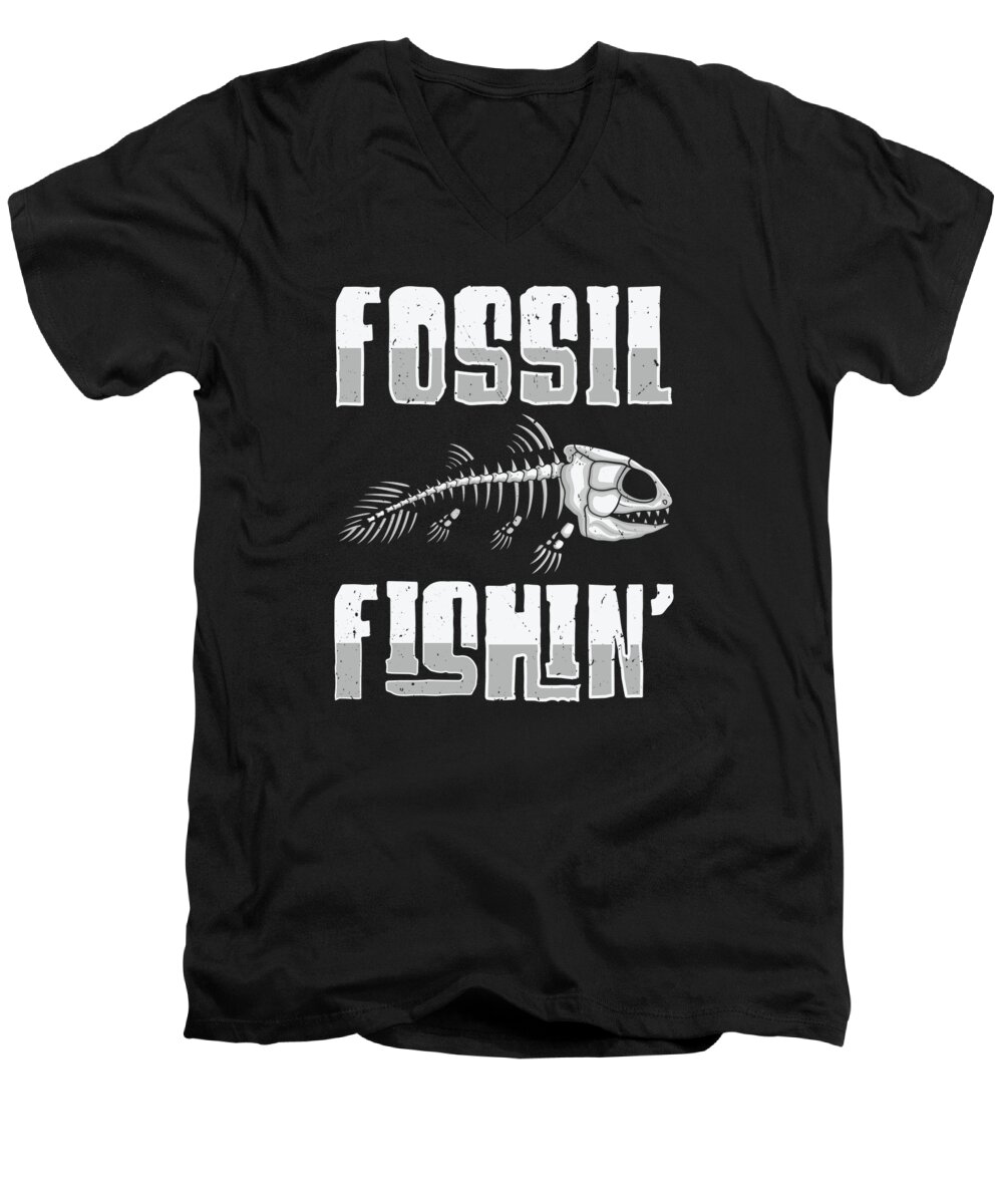 Fossil Men's V-Neck T-Shirt featuring the digital art Fossil Paleontologist Fishing Fossil Hunting #3 by Toms Tee Store