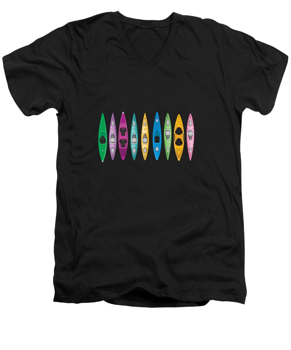 Kayaking Men's V-Neck T-Shirt featuring the digital art Kayaking Colorful Paddle Sport Pattern Art #3 by Toms Tee Store