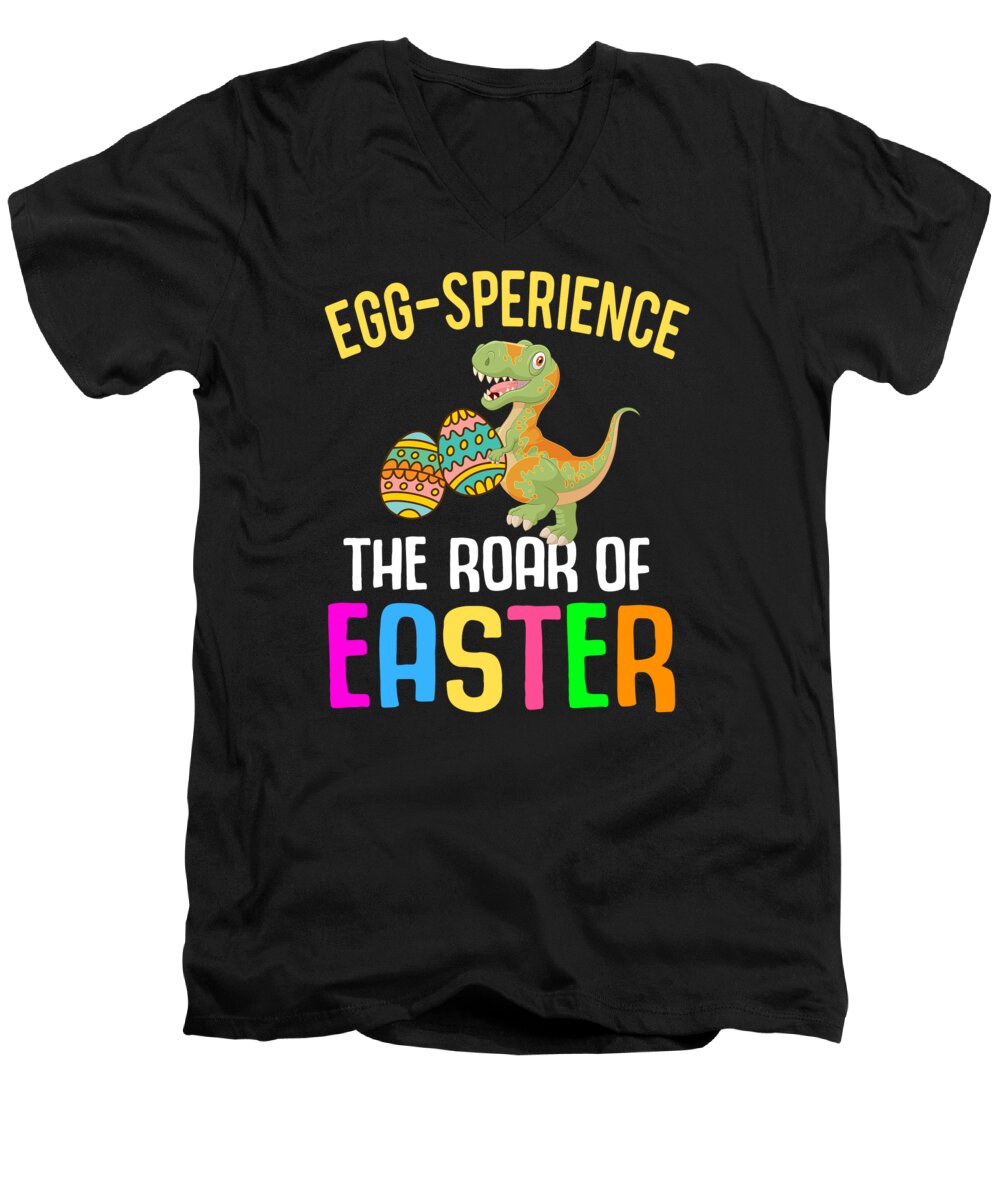 Easter Men's V-Neck T-Shirt featuring the digital art Easter T-rex Dinosaur Rabbit Easter Bunny Holiday #4 by Toms Tee Store