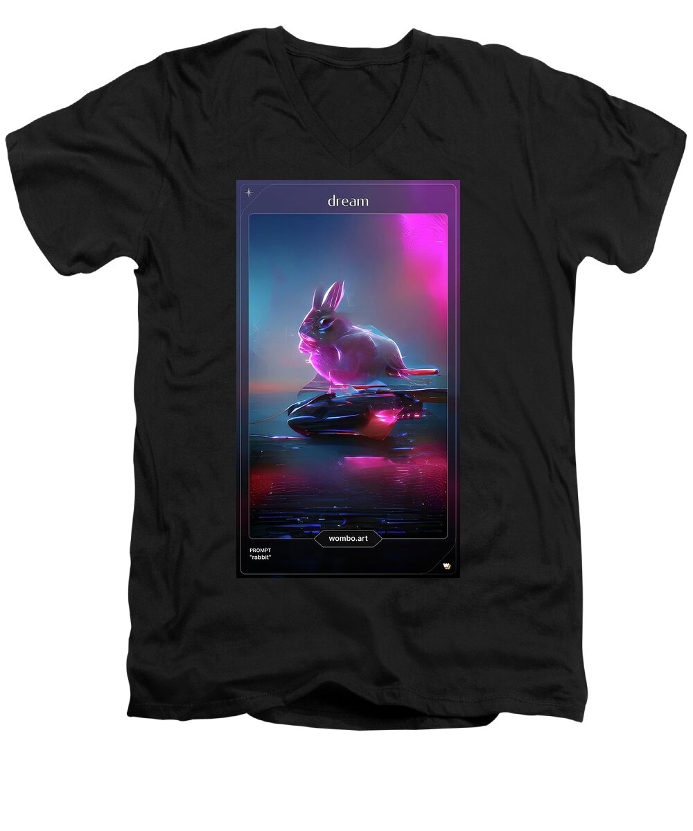 Abstract Men's V-Neck T-Shirt featuring the digital art The Rabbit by Denise F Fulmer