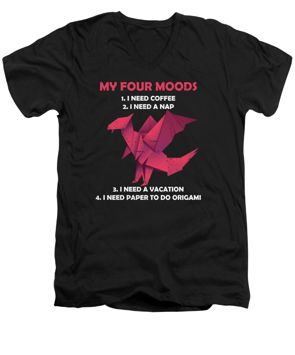 My Four Moods Men's V-Neck T-Shirt featuring the digital art Dragon My Four Moods I Need Coffee I Need A Nap #7 by Toms Tee Store