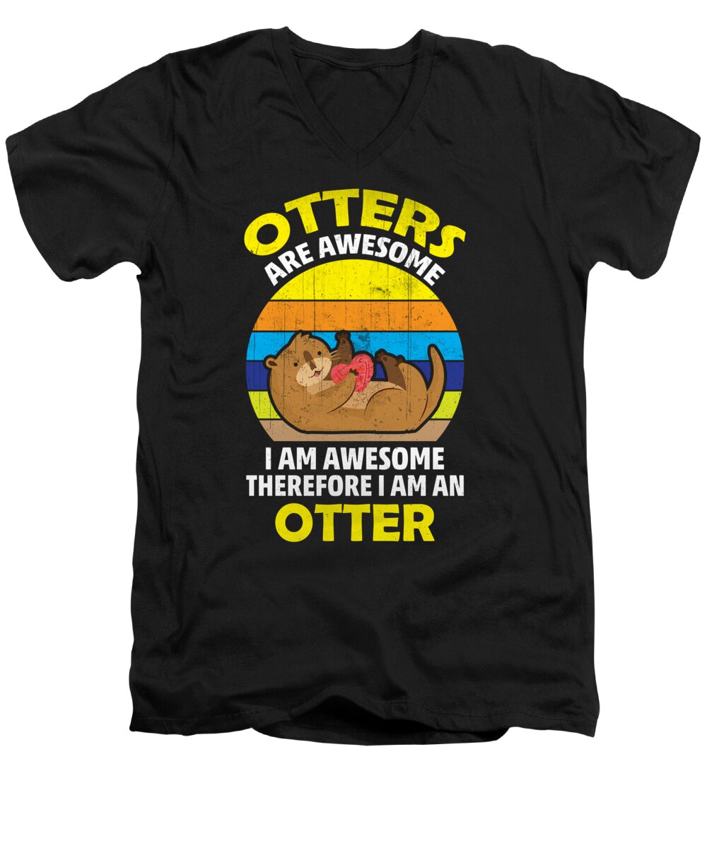 Otter Men's V-Neck T-Shirt featuring the digital art Otter Zoo Animal Lover #7 by RaphaelArtDesign