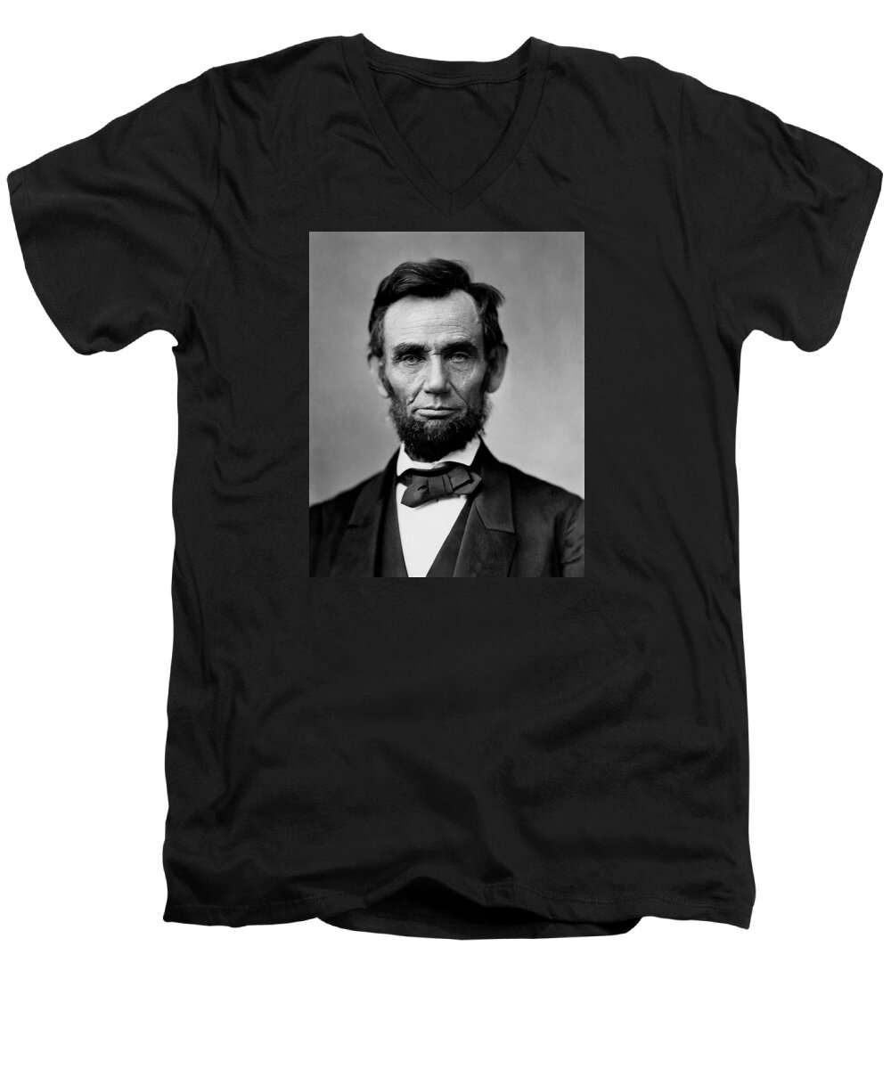 #faatoppicks Men's V-Neck T-Shirt featuring the photograph Abraham Lincoln by War Is Hell Store