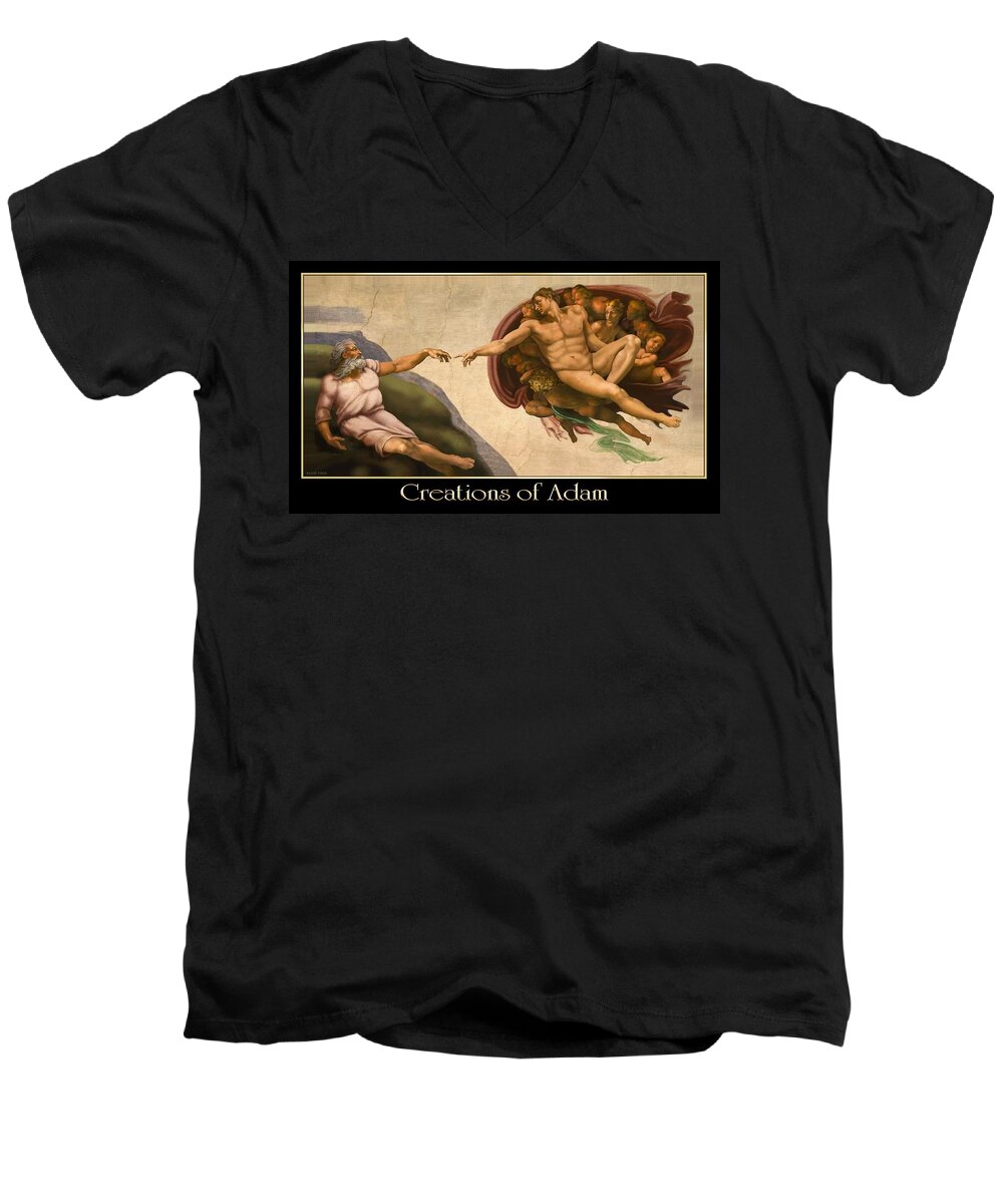 Creation Men's V-Neck T-Shirt featuring the digital art Creations of Adam by Scott Ross