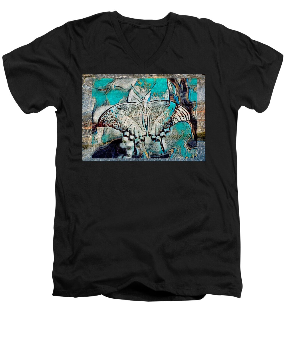 Wall Art Men's V-Neck T-Shirt featuring the digital art Amazing Butterfly by Steven Parker