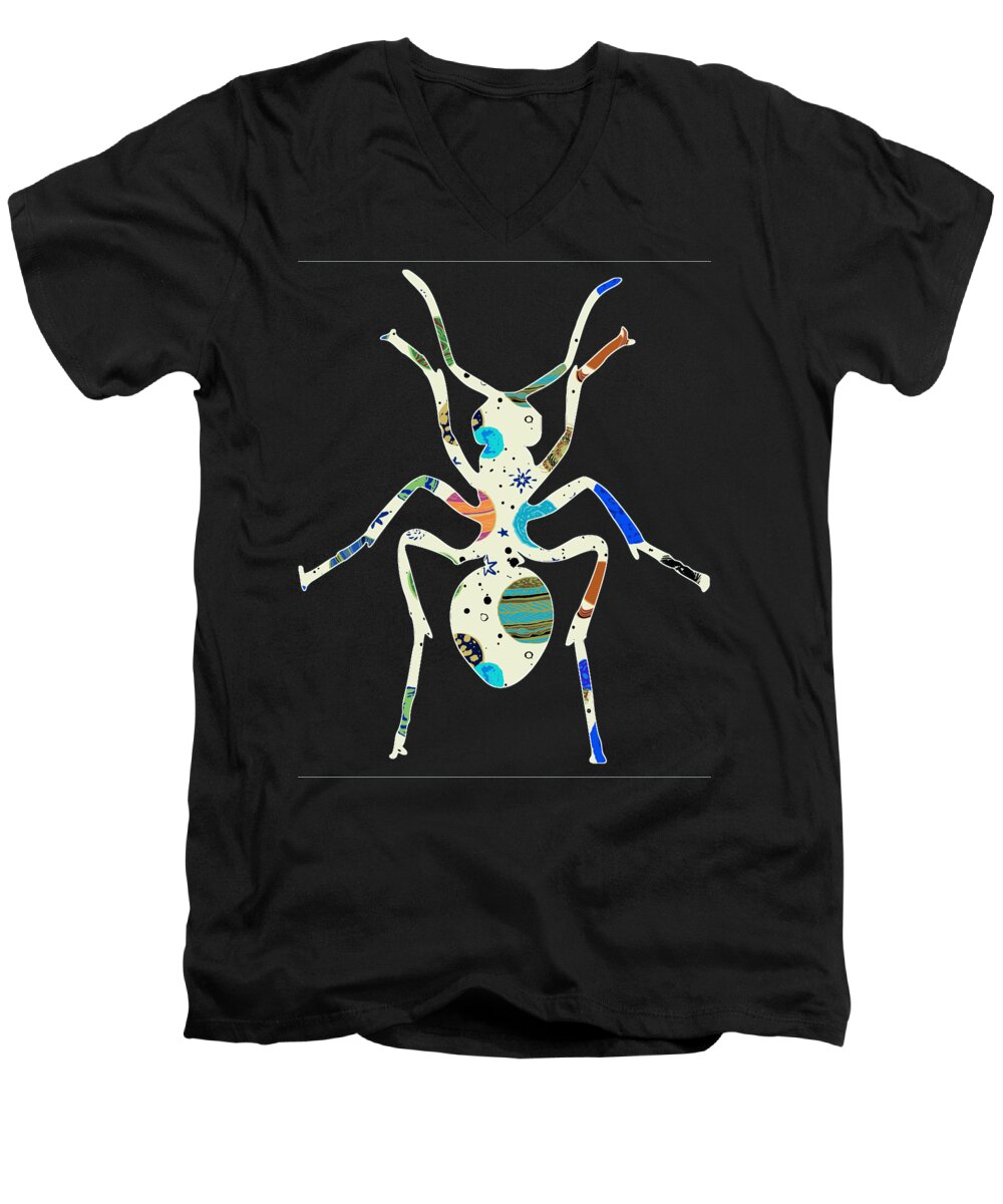 Colorful Men's V-Neck T-Shirt featuring the digital art Ant 2 14 by Lin Watchorn