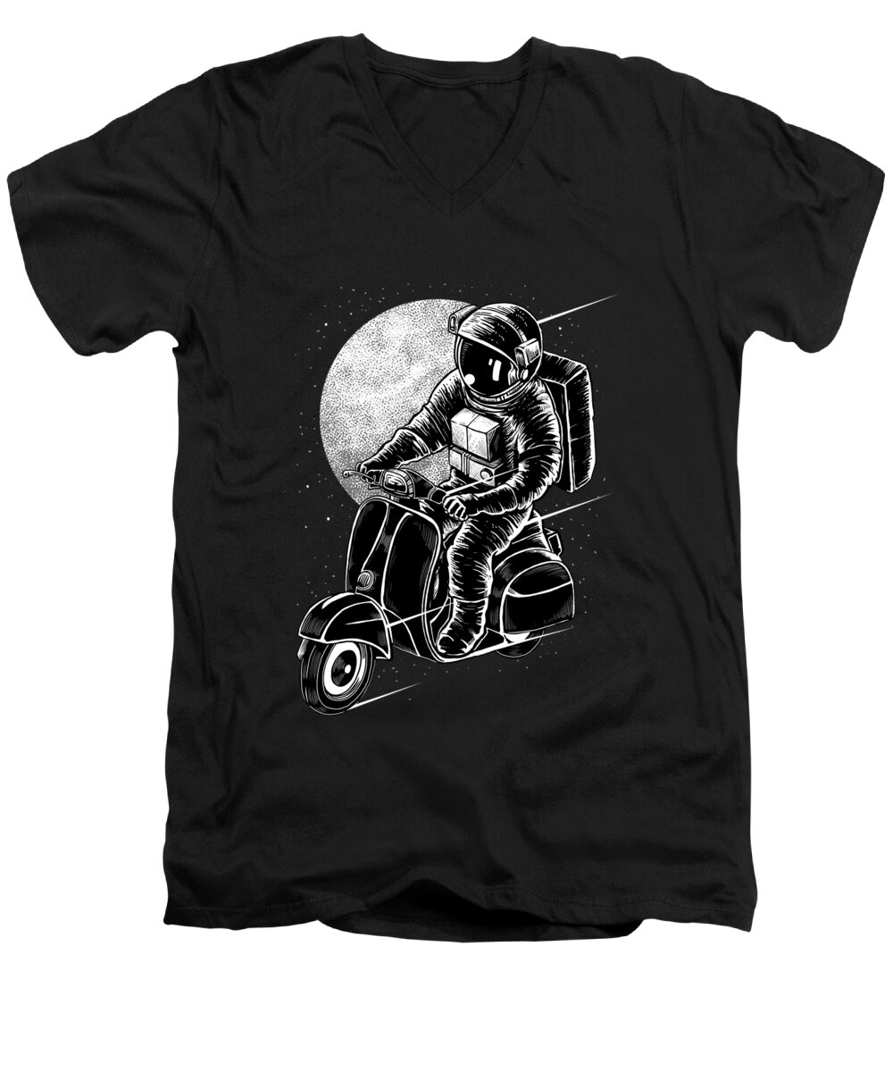Astronaut Men's V-Neck T-Shirt featuring the digital art Astronaut biker by Long Shot