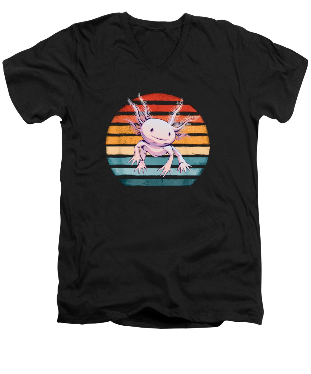Axolotl Men's V-Neck T-Shirt featuring the digital art Axolotl Cute Kawaii Vintage Axolotl Retro by Toms Tee Store