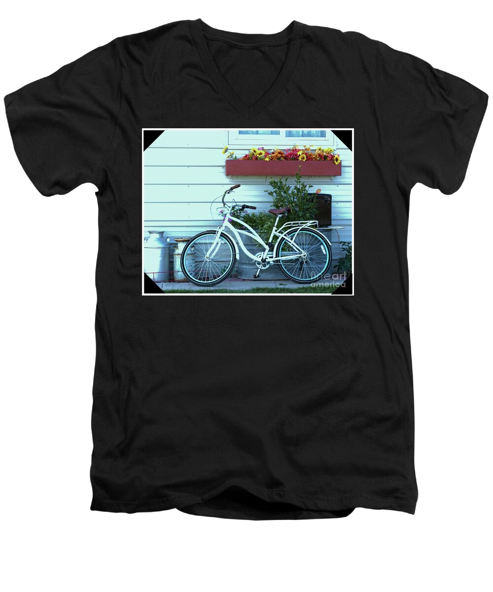 Bike Men's V-Neck T-Shirt featuring the photograph Bike and Flowers by Kae Cheatham