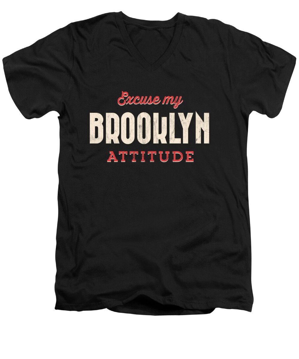 Sarcastic Men's V-Neck T-Shirt featuring the drawing Brooklyn Attitude Brooklyn Bridge New York Usa Print by Noirty Designs