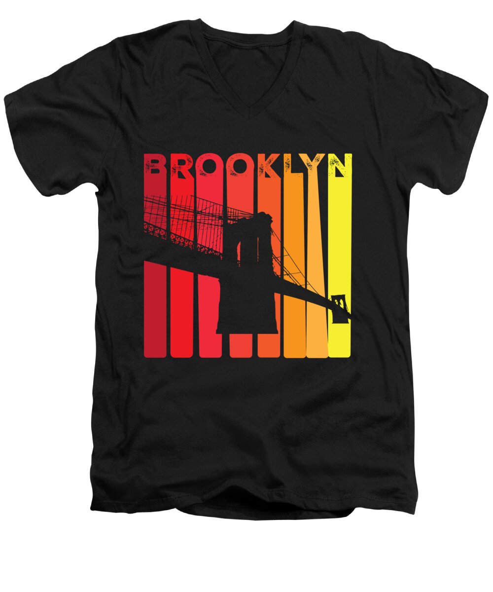 Brooklyn Bridge Men's V-Neck T-Shirt featuring the digital art Brooklyn Bridge 1970s Style New York City NY by Lance Gambis