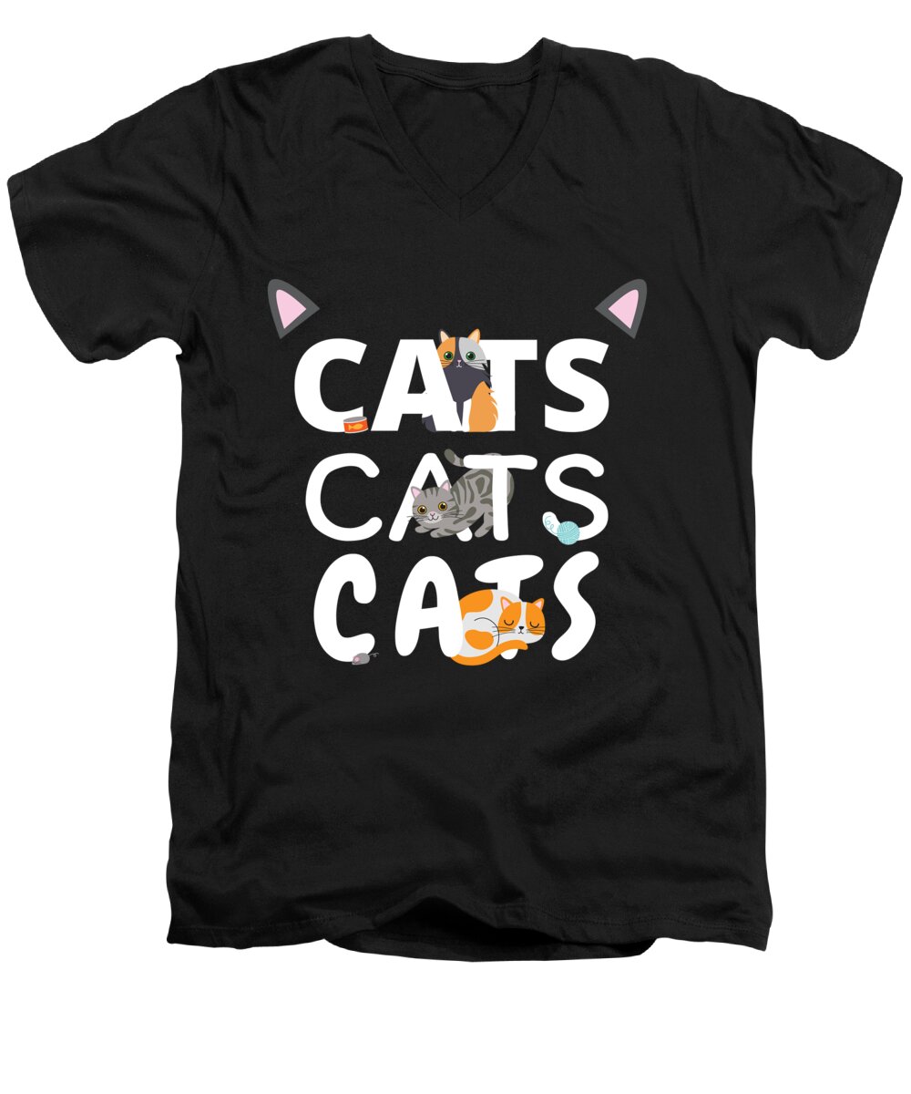Kitten Men's V-Neck T-Shirt featuring the digital art Cats Cats Cats Kitten Kitty Cat Pet Feline Gift by Mister Tee
