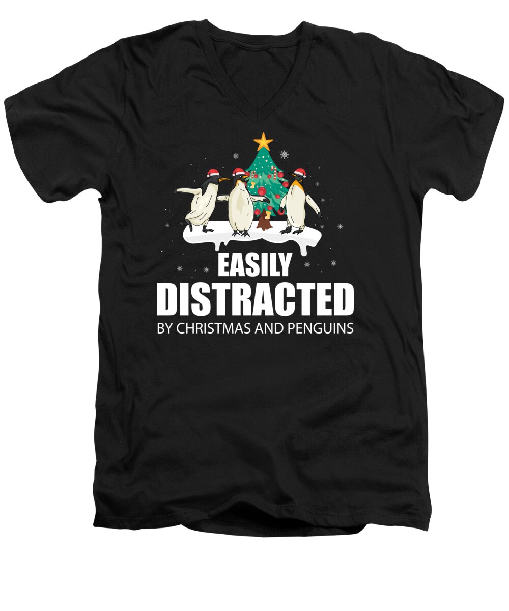 Christmas Men's V-Neck T-Shirt featuring the digital art Christmas Funny Penguins Bird Lover Xmas Gift by Haselshirt