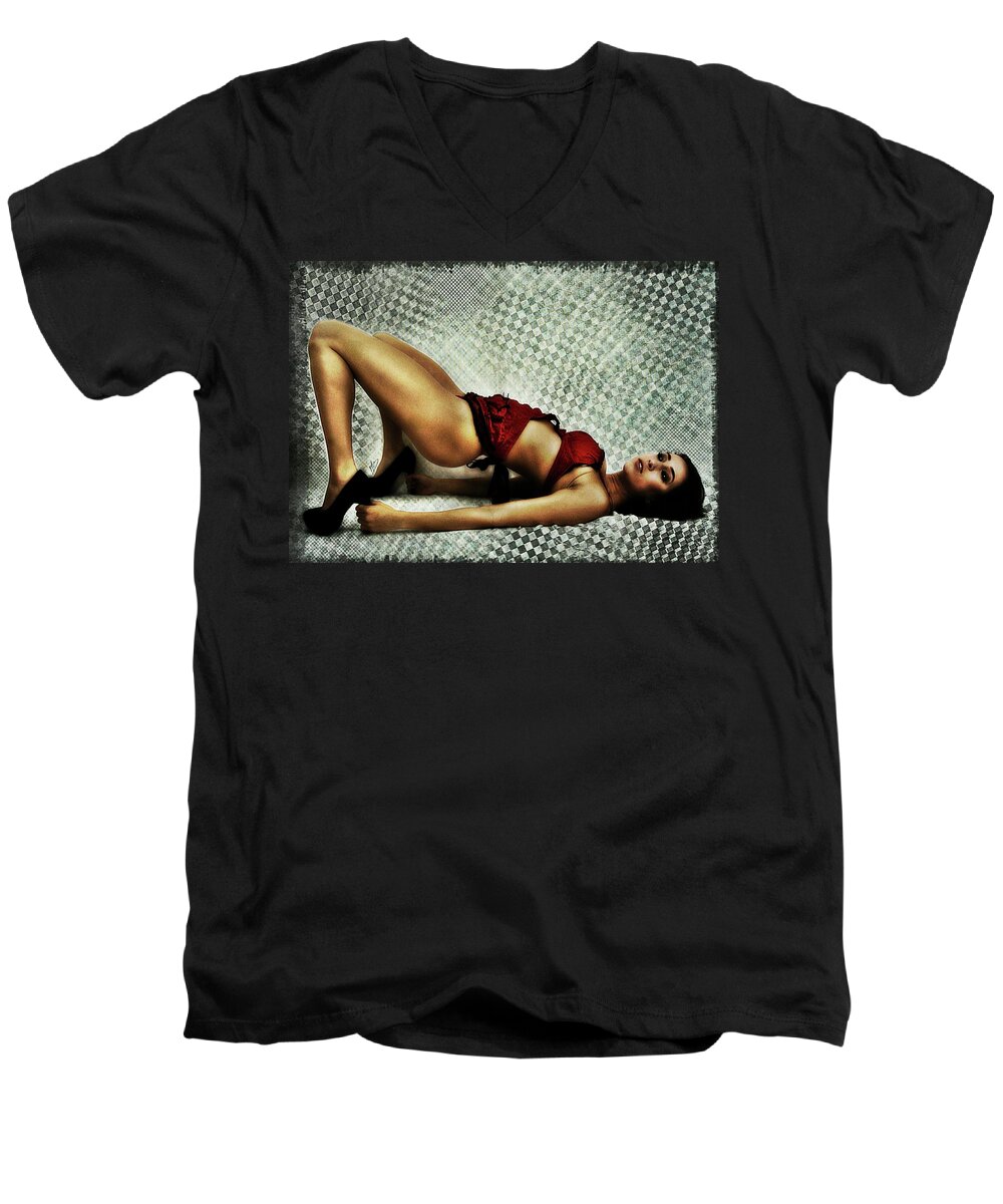 Dark Men's V-Neck T-Shirt featuring the digital art Ciena 3 by Mark Baranowski