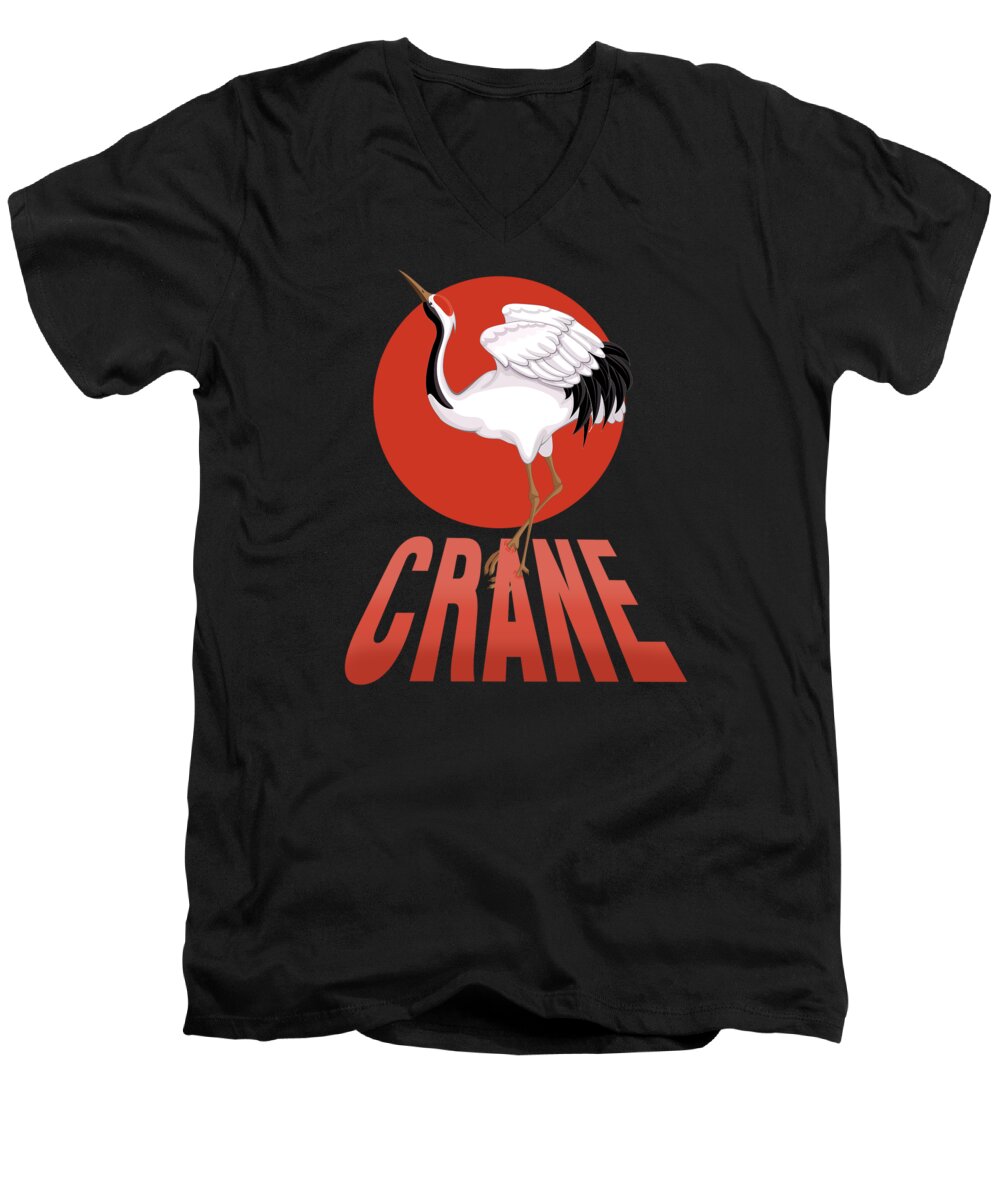 Crane Men's V-Neck T-Shirt featuring the digital art Crane Japan Bird Watching Japanese Culture Gift by Thomas Larch
