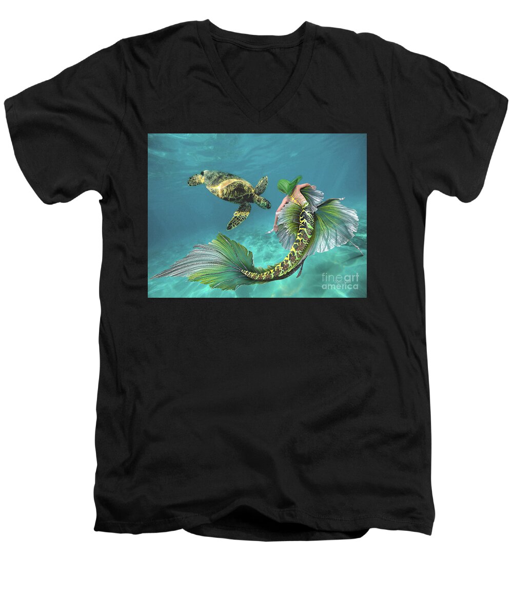 Mermaid Men's V-Neck T-Shirt featuring the digital art Dance With Me by Morag Bates