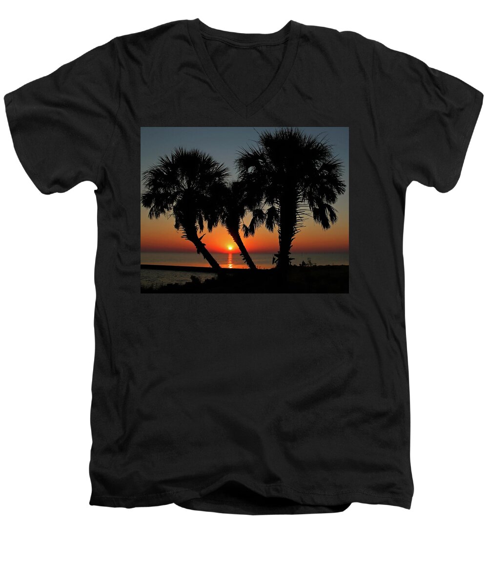 Sunset Men's V-Neck T-Shirt featuring the photograph Daybreak by Judy Vincent