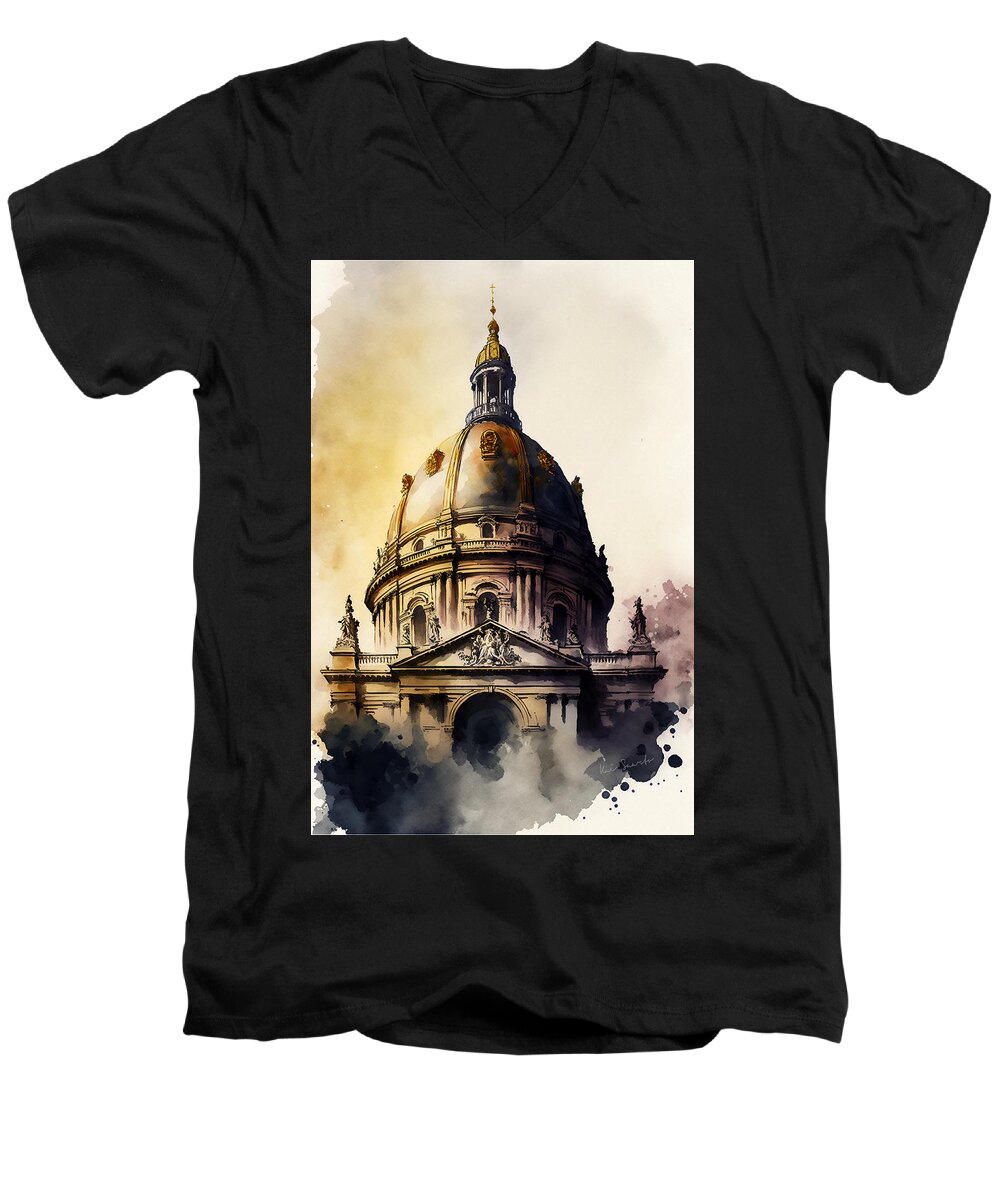 Paris Men's V-Neck T-Shirt featuring the painting Dome des Invalides by Kai Saarto