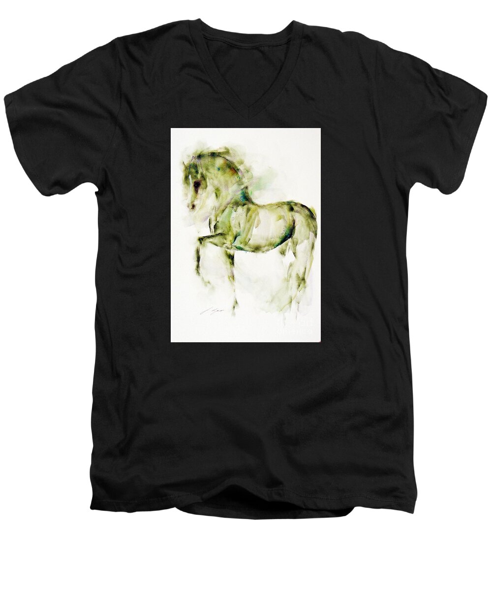 Equestrian Painting Men's V-Neck T-Shirt featuring the painting Emerald by Janette Lockett