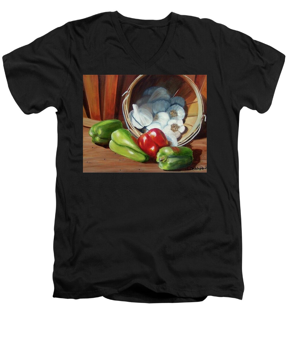 Peppers Men's V-Neck T-Shirt featuring the painting Farmers Market by Susan Dehlinger